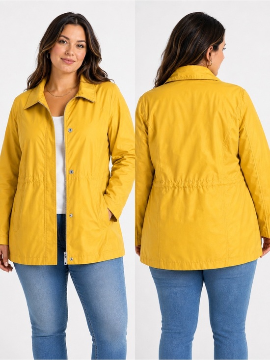 Lands' End Jackets & Blazers - Lands’ End Yellow Rain Jacket Large Petite LP Lightweight Zip Snap Coat